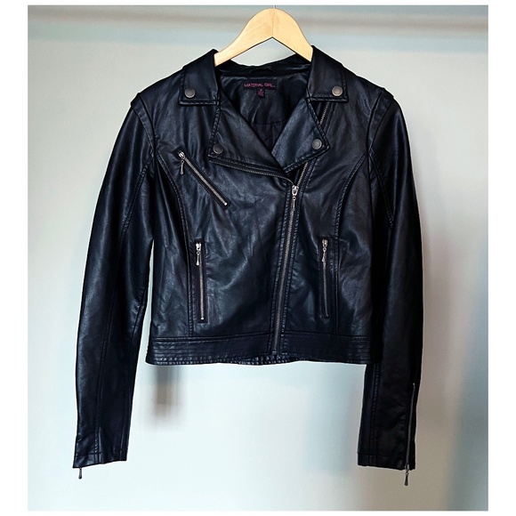 NEW Black Vegan Faux Leather Motto Jacket (Size Medium) - Picture 1 of 3